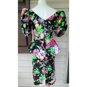 Authentic Vintage Retro Circa 1980s Peplum Prom or Party Dress Size 6